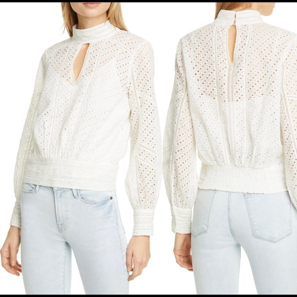 NWT Frame Eyelet Blouson Long Sleeve Top